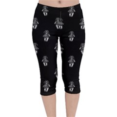 Creepy Skull Doll Motif Print Pattern Velvet Capri Leggings  by dflcprintsclothing