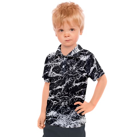 Black And White Abstract Textured Print Kids  Polo Tee by dflcprintsclothing