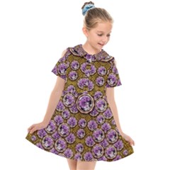 Gold Plates With Magic Flowers Raining Down Kids  Short Sleeve Shirt Dress by pepitasart