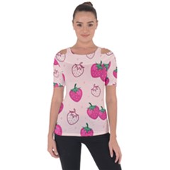 Seamless-strawberry-fruit-pattern-background Shoulder Cut Out Short Sleeve Top by Vaneshart