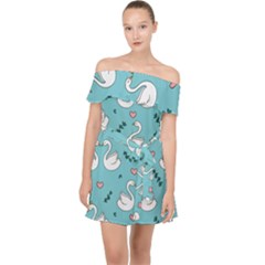 Elegant-swan-pattern-design Off Shoulder Chiffon Dress by Vaneshart