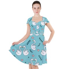 Elegant-swan-pattern-design Cap Sleeve Midi Dress by Vaneshart