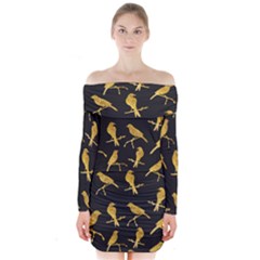 Background With Golden Birds Long Sleeve Off Shoulder Dress by Vaneshart