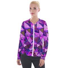 Triangular-shapes-background Velour Zip Up Jacket by Vaneshart