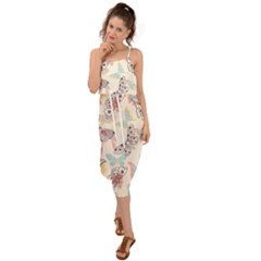 Pattern-with-hand-drawn-butterflies Waist Tie Cover Up Chiffon Dress by Vaneshart