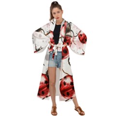 Ladybugs-pattern-texture-watercolor Maxi Kimono by Vaneshart
