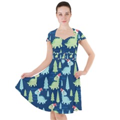 Cute-dinosaurs-animal-seamless-pattern-doodle-dino-winter-theme Cap Sleeve Midi Dress by Vaneshart