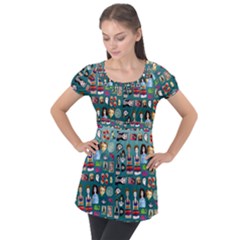 Kawaiicollagepattern2 Puff Sleeve Tunic Top by snowwhitegirl