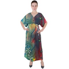 Flower Dna V-neck Boho Style Maxi Dress by RobLilly