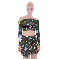 Memphis Design Seamless Pattern Off Shoulder Top With Mini Skirt Set by BangZart