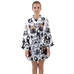 Dog French Bulldog Seamless Pattern Face Head Long Sleeve Satin Kimono by BangZart