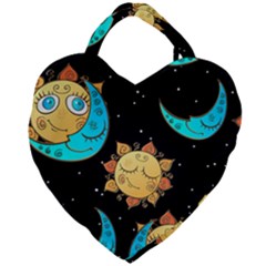 Seamless Pattern With Sun Moon Children Giant Heart Shaped Tote by BangZart