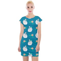 Elegant Swan Pattern With Water Lily Flowers Cap Sleeve Bodycon Dress by BangZart