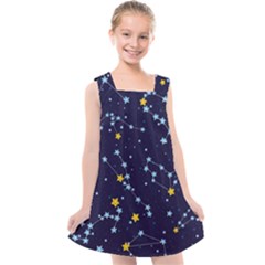 Seamless Pattern With Cartoon Zodiac Constellations Starry Sky Kids  Cross Back Dress by BangZart