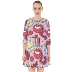 Tomato Seamless Pattern Juicy Tomatoes Food Sauce Ketchup Soup Paste With Fresh Red Vegetables Smock Dress by BangZart