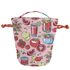 Tomato Seamless Pattern Juicy Tomatoes Food Sauce Ketchup Soup Paste With Fresh Red Vegetables Drawstring Bucket Bag by BangZart