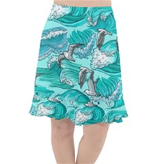 Sea Waves Seamless Pattern Fishtail Chiffon Skirt by BangZart