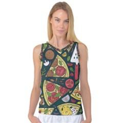 Vector Seamless Pizza Slice Pattern Hand Drawn Pizza Illustration Great Background Women s Basketball Tank Top by BangZart