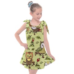 Seamless Pattern With Flowers Owls Kids  Tie Up Tunic Dress by BangZart