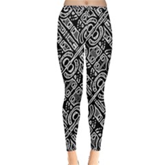 Linear Black And White Ethnic Print Inside Out Leggings by dflcprintsclothing