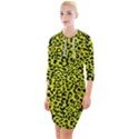 Leopard spots pattern, yellow and black animal fur print, wild cat theme Quarter Sleeve Hood Bodycon Dress View1