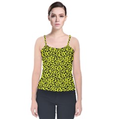 Leopard Spots Pattern, Yellow And Black Animal Fur Print, Wild Cat Theme Velvet Spaghetti Strap Top by Casemiro