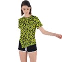 Leopard spots pattern, yellow and black animal fur print, wild cat theme Asymmetrical Short Sleeve Sports Tee View1