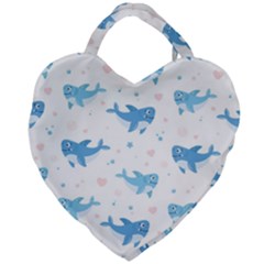 Seamless Pattern With Cute Sharks Hearts Giant Heart Shaped Tote by BangZart