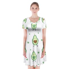 Cute Seamless Pattern With Avocado Lovers Short Sleeve V-neck Flare Dress by BangZart