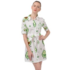 Cute Seamless Pattern With Avocado Lovers Belted Shirt Dress by BangZart