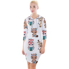 Cute Cartoon Boho Animals Seamless Pattern Quarter Sleeve Hood Bodycon Dress by BangZart