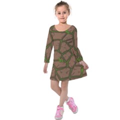 Cartoon Brown Stone Grass Seamless Background Texture Pattern Kids  Long Sleeve Velvet Dress by BangZart