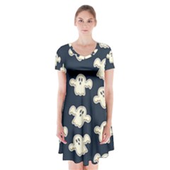 Hand Drawn Ghost Pattern Short Sleeve V-neck Flare Dress by BangZart