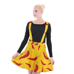 Chili Vegetable Pattern Background Suspender Skater Skirt by BangZart