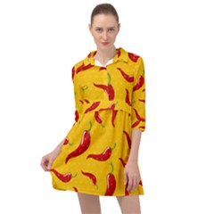 Chili Vegetable Pattern Background Mini Skater Shirt Dress by BangZart