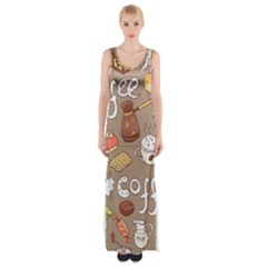 Vector Seamless Pattern With Doodle Coffee Equipment Thigh Split Maxi Dress by BangZart