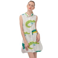 Cute Cartoon Alligator Kids Seamless Pattern With Green Nahd Drawn Crocodiles Sleeveless Shirt Dress by BangZart