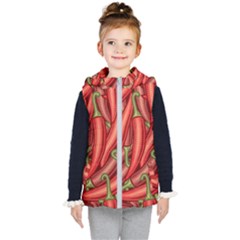 Seamless Chili Pepper Pattern Kids  Hooded Puffer Vest by BangZart