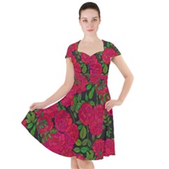 Seamless Pattern With Colorful Bush Roses Cap Sleeve Midi Dress by BangZart