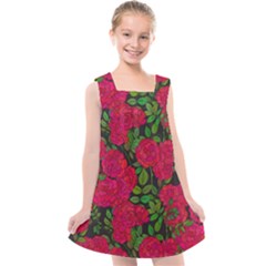 Seamless Pattern With Colorful Bush Roses Kids  Cross Back Dress by BangZart