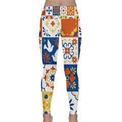 Mexican Talavera Pattern Ceramic Tiles With Flower Leaves Bird Ornaments Traditional Majolica Style Lightweight Velour Classic Yoga Leggings by BangZart