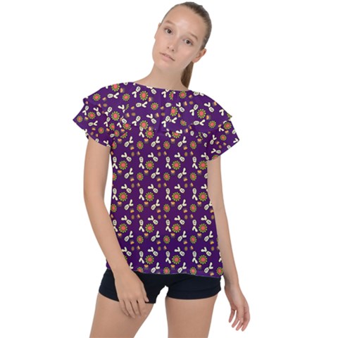 Clown Ghost Pattern Purple Ruffle Collar Chiffon Blouse by snowwhitegirl