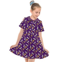 Clown Ghost Pattern Purple Kids  Short Sleeve Shirt Dress by snowwhitegirl