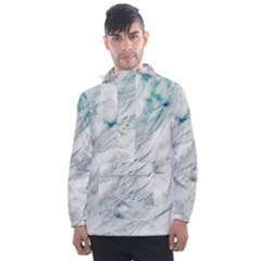 Gray Faux Marble Blue Accent Men s Front Pocket Pullover Windbreaker by Dushan