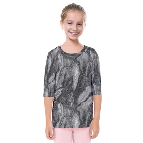 Black And White Rocky Texture Pattern Kids  Quarter Sleeve Raglan Tee by dflcprintsclothing