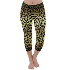 Gold And Black, Metallic Leopard Spots Pattern, Wild Cats Fur Capri Winter Leggings  by Casemiro