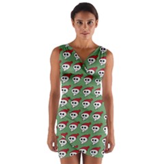 Comic Head Skull - Hat Red - Cartoon Skull Wrap Front Bodycon Dress by DinzDas