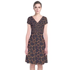 Animal Skin - Panther Or Giraffe - Africa And Savanna Short Sleeve Front Wrap Dress by DinzDas