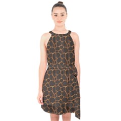 Animal Skin - Panther Or Giraffe - Africa And Savanna Halter Collar Waist Tie Chiffon Dress by DinzDas