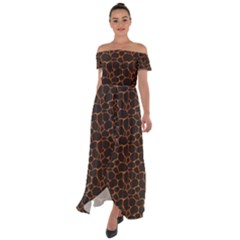 Animal Skin - Panther Or Giraffe - Africa And Savanna Off Shoulder Open Front Chiffon Dress by DinzDas